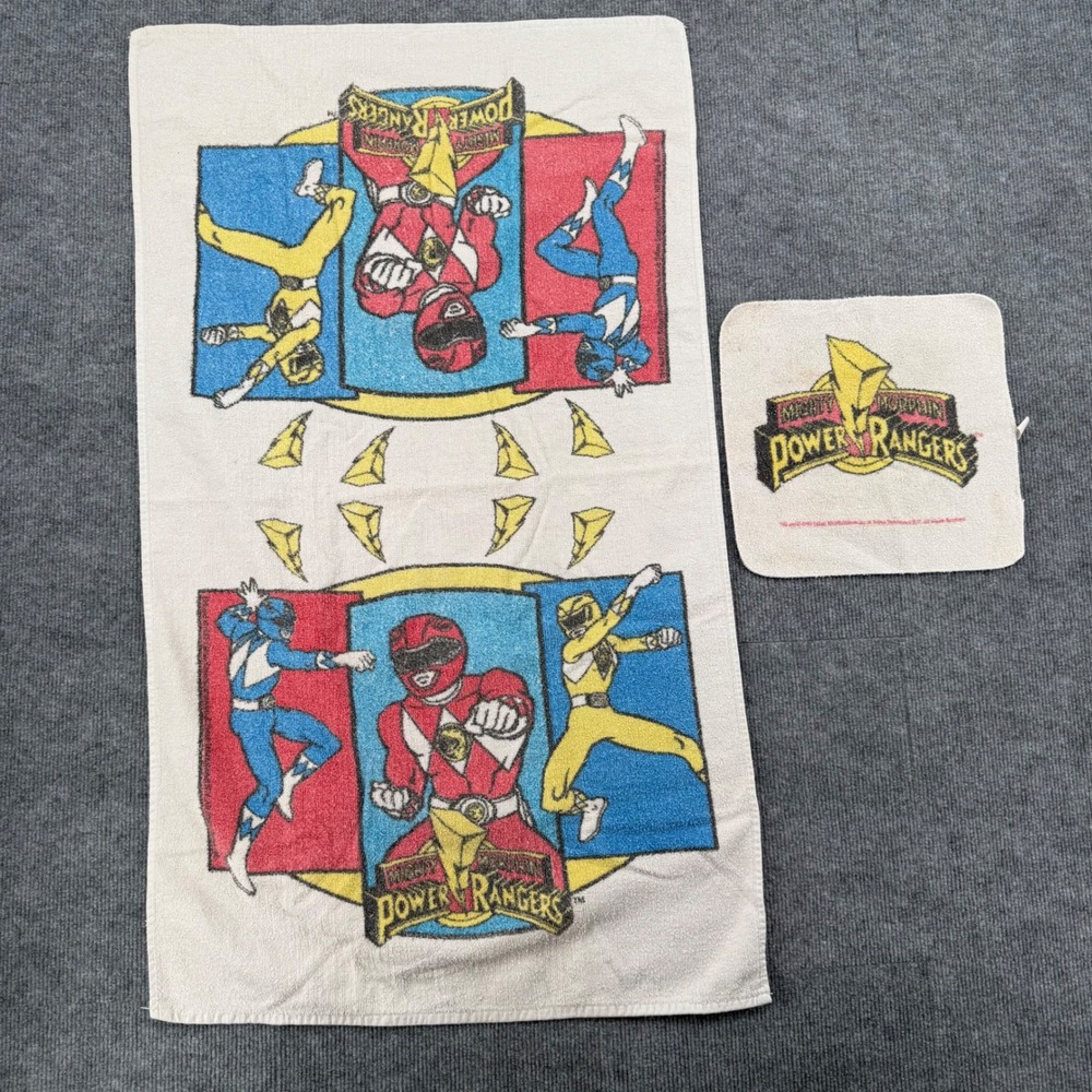 Vintage 1994 Mighty Morphin Power Rangers Towel Washcloth Set Cannon 90s Saban